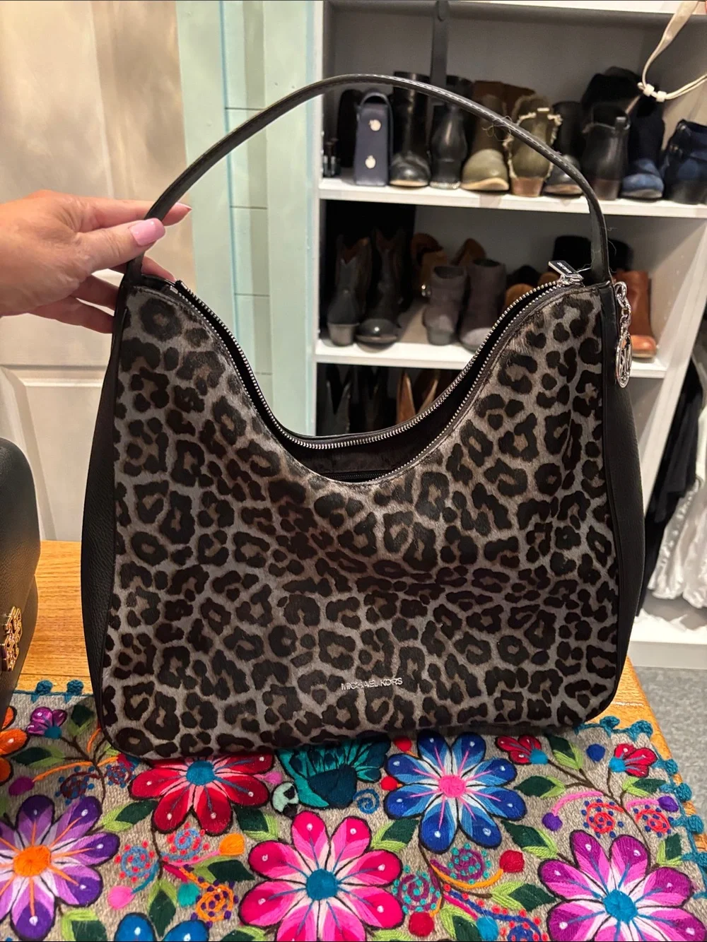 Michael Kors Leopard-Print Hobo Bag - Black/Brown